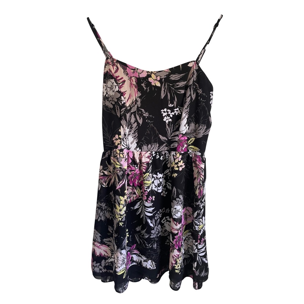 Princess Vera Wang Floral Mini Dress Black Pink Strappy Cutout Back Size 5